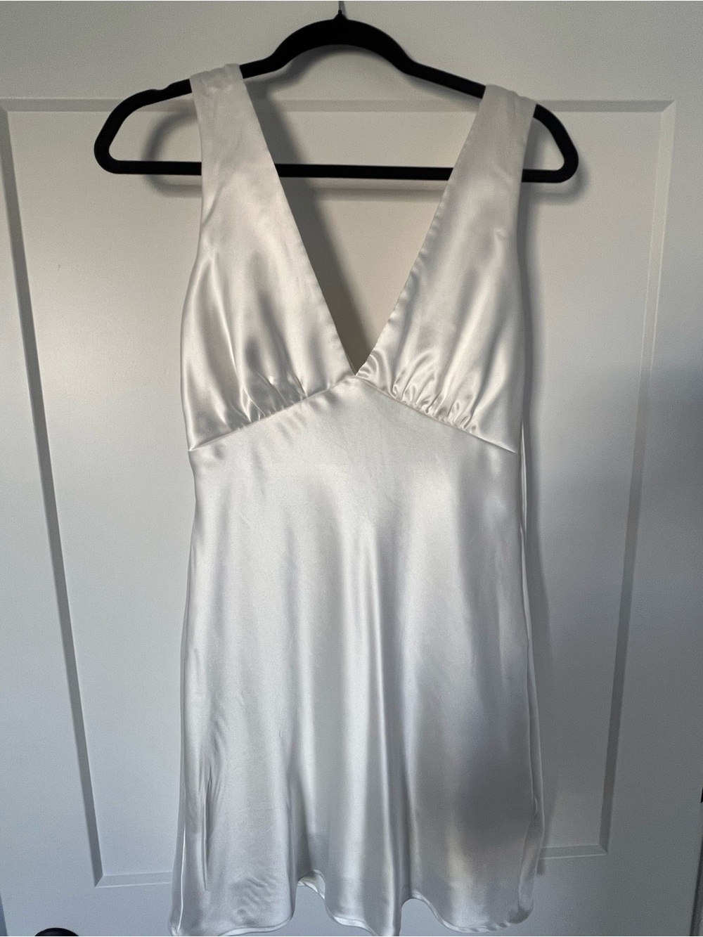 White Satin V-Neck Dress